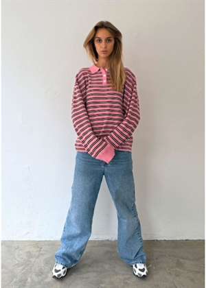 Adanne stripe polo bluse Pink/Bordeaux Boii Studios 